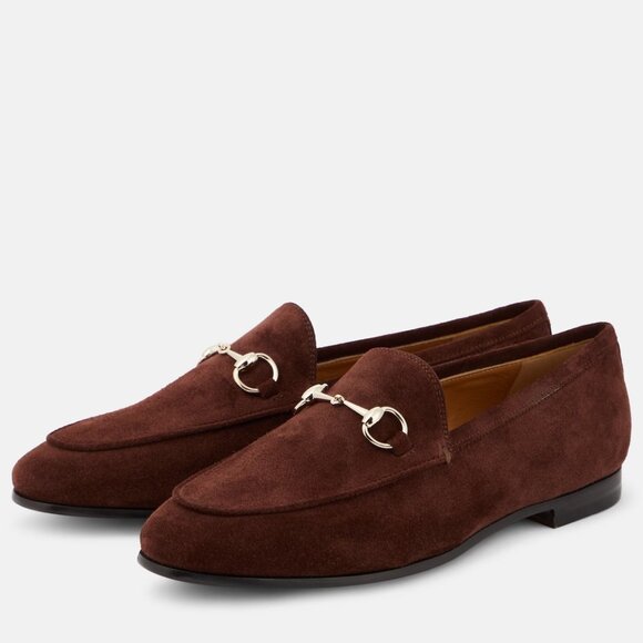 Gucci Jordaan Horsebit Bit Suede Slip On Loafers Flat Shoes Chocolate - Picture 2 of 16